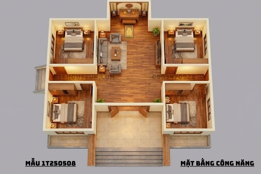 Công năng nhà 3 gian truyền thống 120m2 - 1T251008