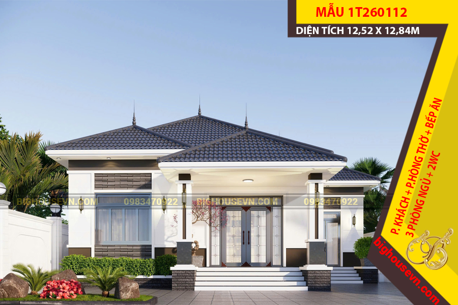 THIẾT KẾ NHÀ CẤP 4 MÁI NHẬT CHỮ L 136M2 - 1T260112