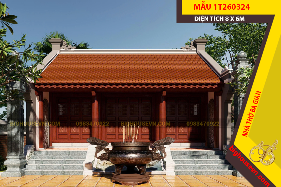 THIẾT KẾ NHÀ THỜ BA GIAN 8X6M - 1T260324