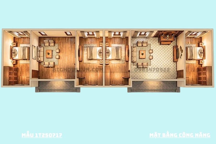 Mặt bằng công năng cấp 4 mái nhật 4PN -23m2