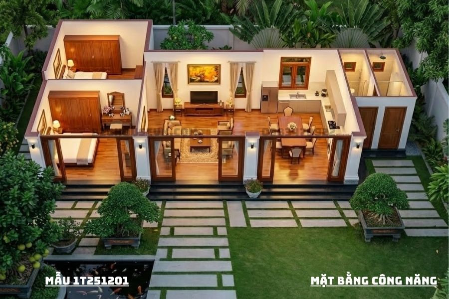 Công năng nhà cấp 4 -2 PN 76m2