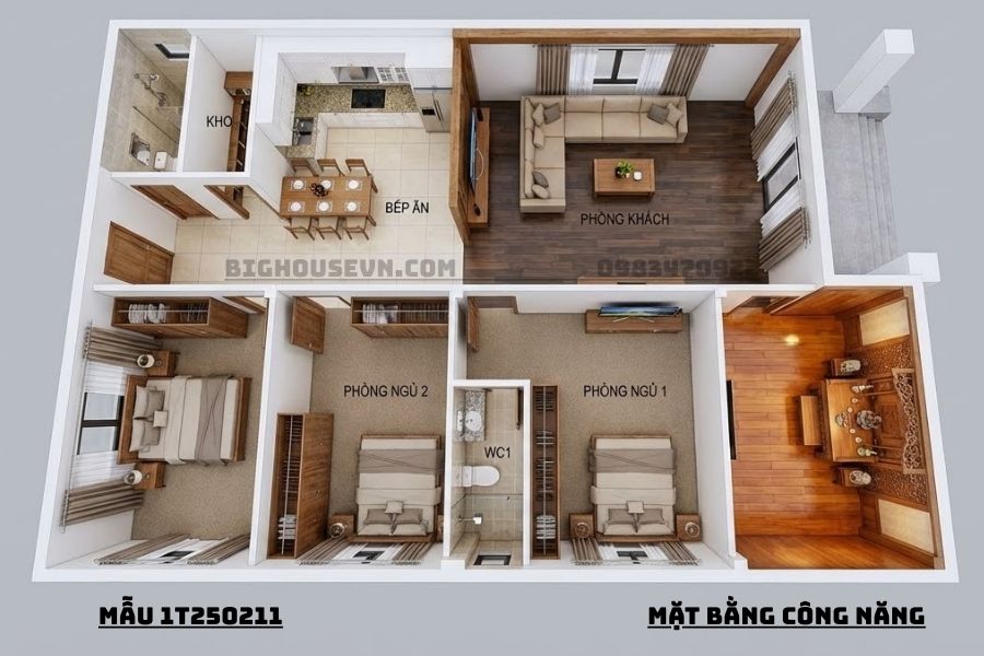 Công năng mẫu cấp 4 1T250211 9,5x14m