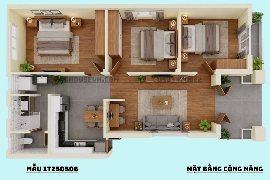 công năng mẫu cấp 4 mái thái 1T250506