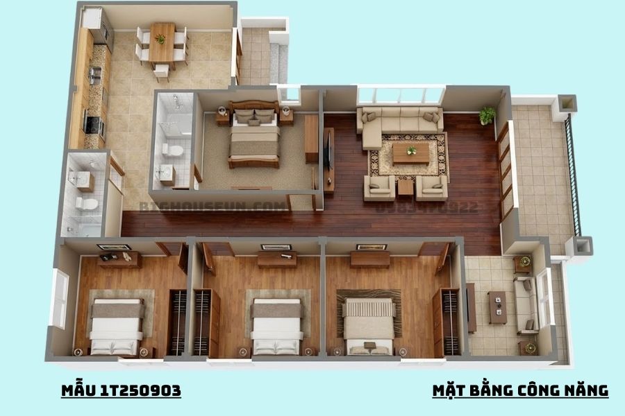 Công năng nhà cấp 4 mái nhật 1T250903