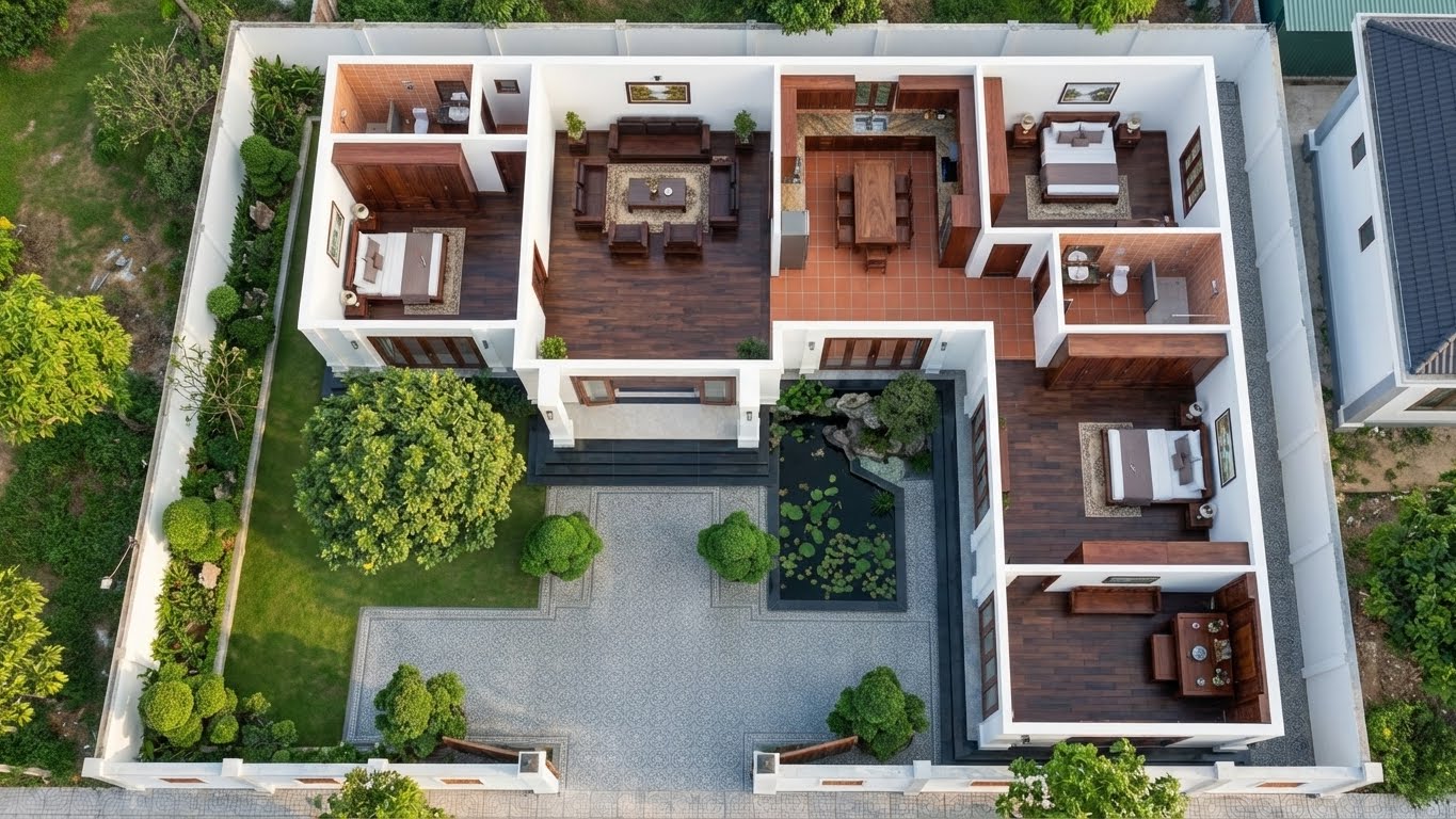 Công năng mẫu nhà cấp 4 chữ L