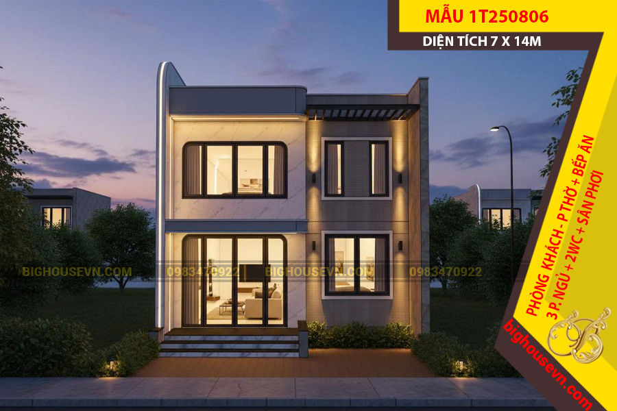 MẪU NHÀ GÁC LỬNG HIỆN ĐẠI 7 X14M -1T250806