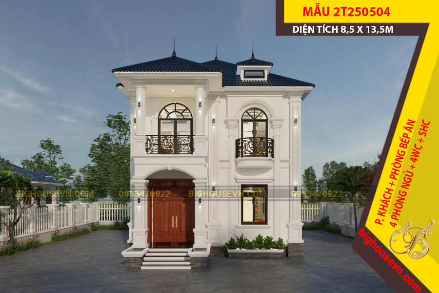 MẪU NHÀ 2 TẦNG MÁI NHẬT 8,5 X 13,5M - 2T250504