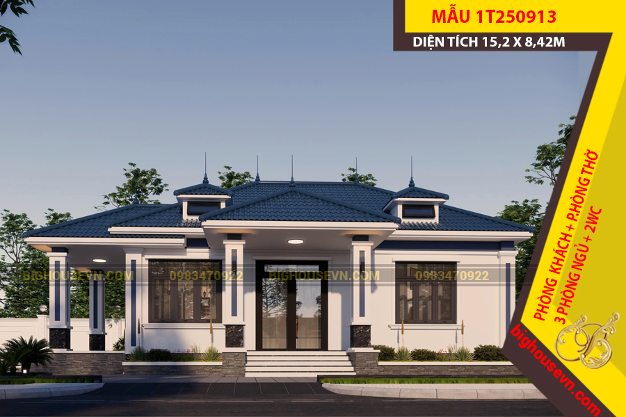 MẪU NHÀ CẤP 4 MÁI NHẬT 15,2 X 8,42M - 1T250913