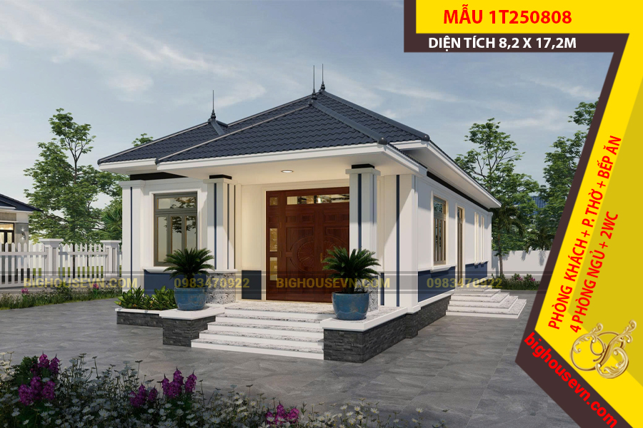 MẪU NHÀ CẤP 4 MÁI NHẬT 8,2 X 17,2M - 1T250808