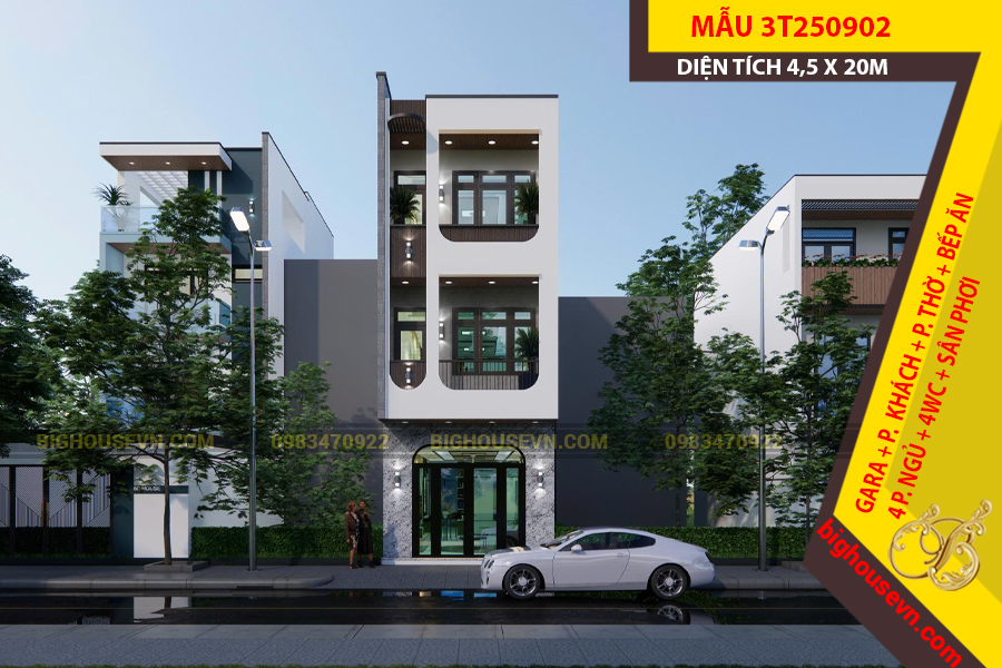 MẪU NHÀ PHỐ 3 TẦNG HIỆN ĐẠI 4,5 X 20M - 3T250902