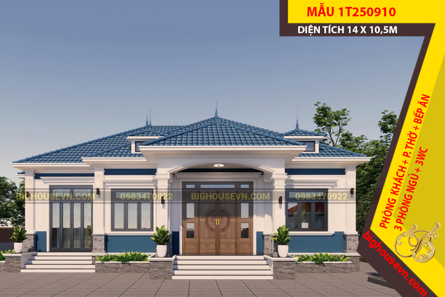 MẪU NHÀ VƯỜN CẤP 4 MÁI NHẬT 14 X 10,5M - 1T250910