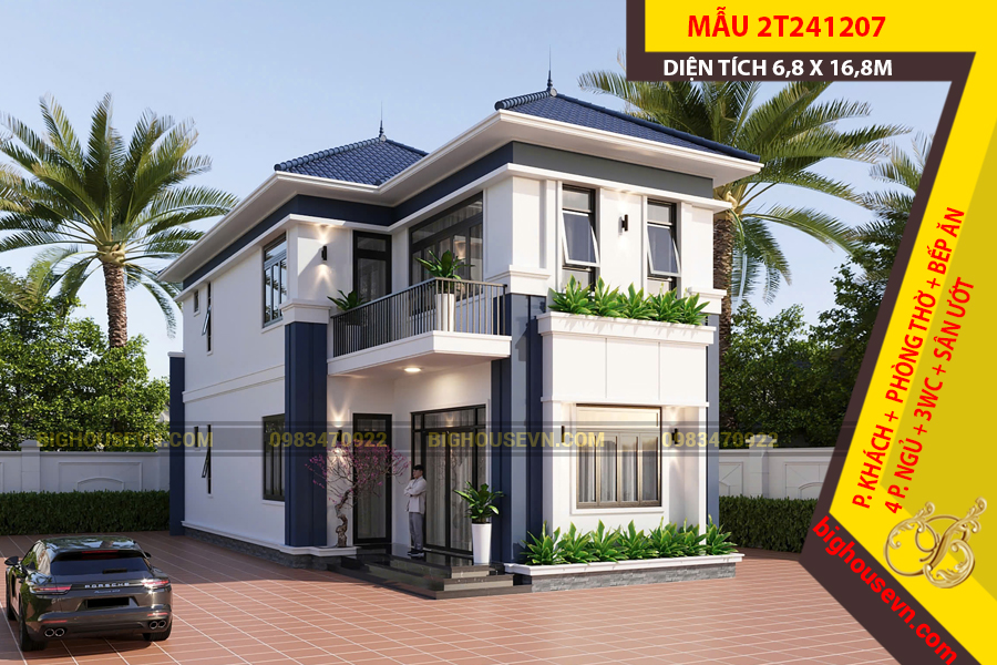 MẪU NHÀ 2 TẦNG MÁI NHẬT 6,8 X 16,8M - 2T241207