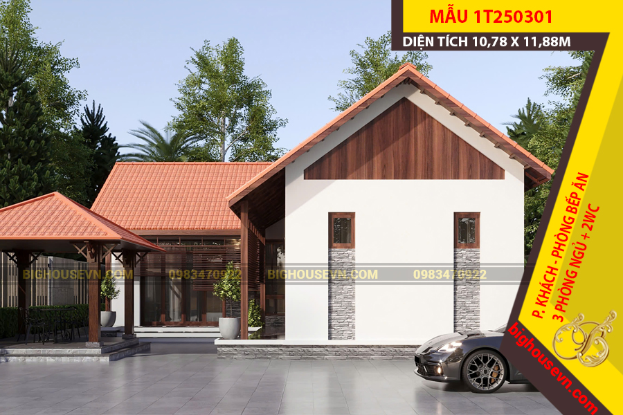 MẪU NHÀ CẤP 4 CHỮ L TRUYỀN THỐNG 10,78 X 11,88M - 1T250301