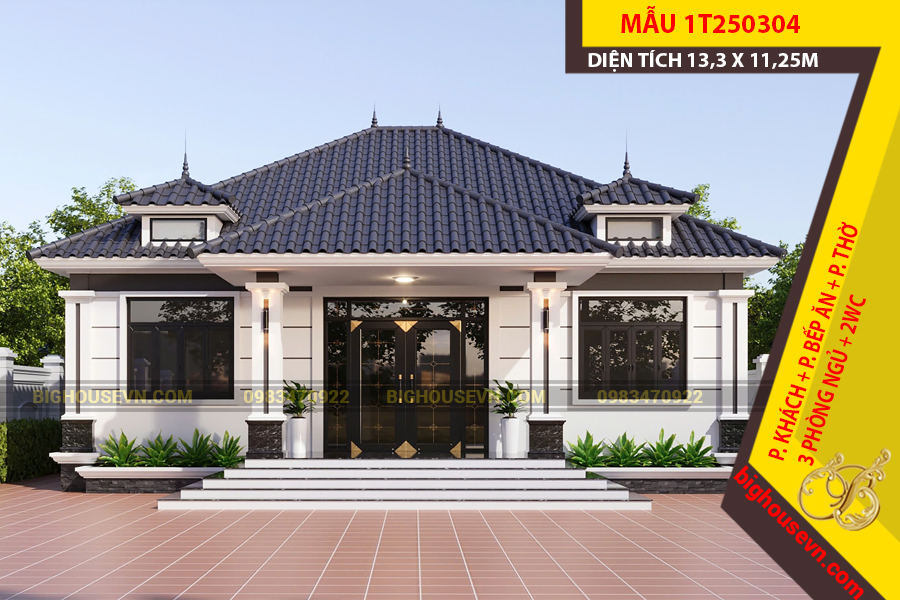 MẪU NHÀ CẤP 4 MÁI NHẬT 13,3 X 11,25M - 1T250304