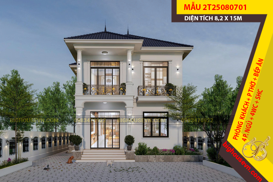 MẪU NHÀ 2 TẦNG MÁI NHẬT 8,2X15M - 2T25080701