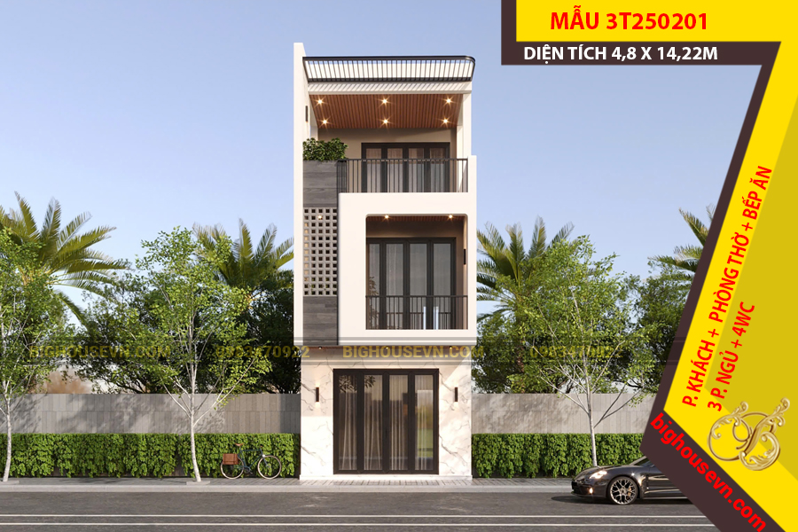 MẪU NHÀ PHỐ 3 TẦNG HIỆN ĐẠI 4,8 X 14,22M - 3T250201