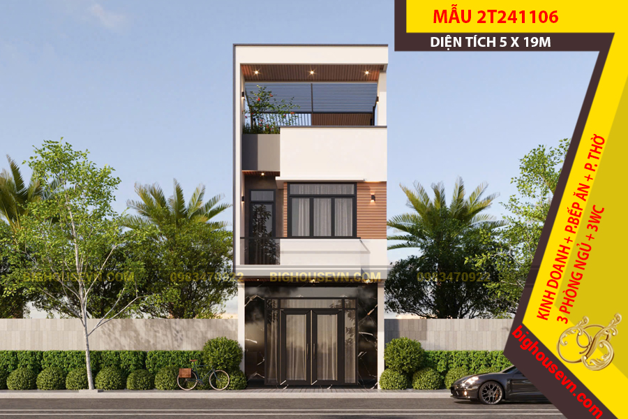 MẪU NHÀ PHỐ 2 TẦNG 1 TUM 5X19M - 2T241106
