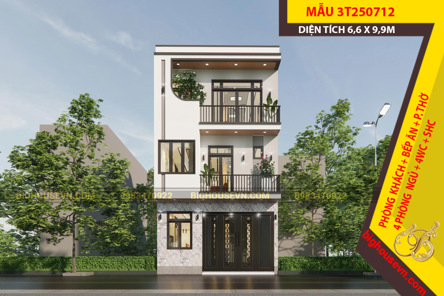 MẪU NHÀ PHỐ 3 TẦNG HIỆN ĐẠI 6,6X9,9M - 3T250712