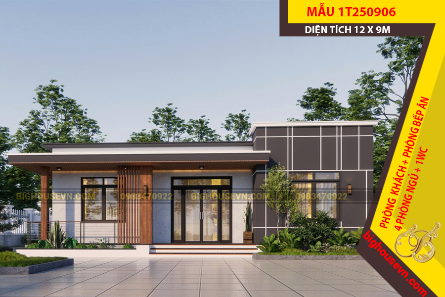 MẪU NHÀ CẤP 4 HIỆN ĐẠI 12 X 9M - 1T250906