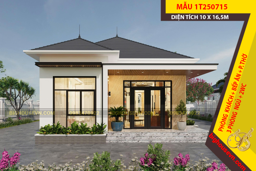 MẪU NHÀ VƯỜN CẤP 4 MÁI NHẬT 10X16,5M - 1T250715