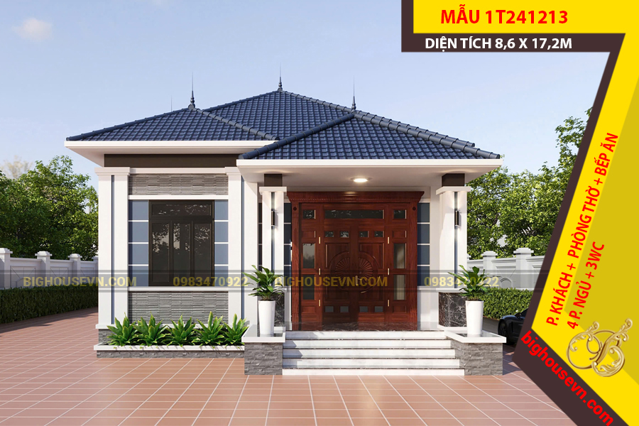 MẪU NHÀ CẤP 4 MÁI NHẬT 8,6 X 17,2M - 1T241213