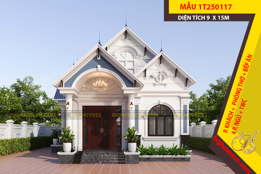 MẪU NHÀ CẤP 4 MÁI THÁI 9 X 15M - 1T250117