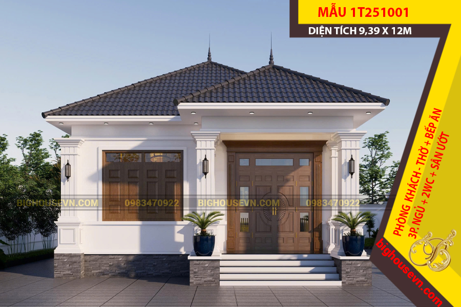 Thiết kế nhà cấp 4 mái Nhật 9.3x12m hiện đại, tiện nghi | Bighousevn