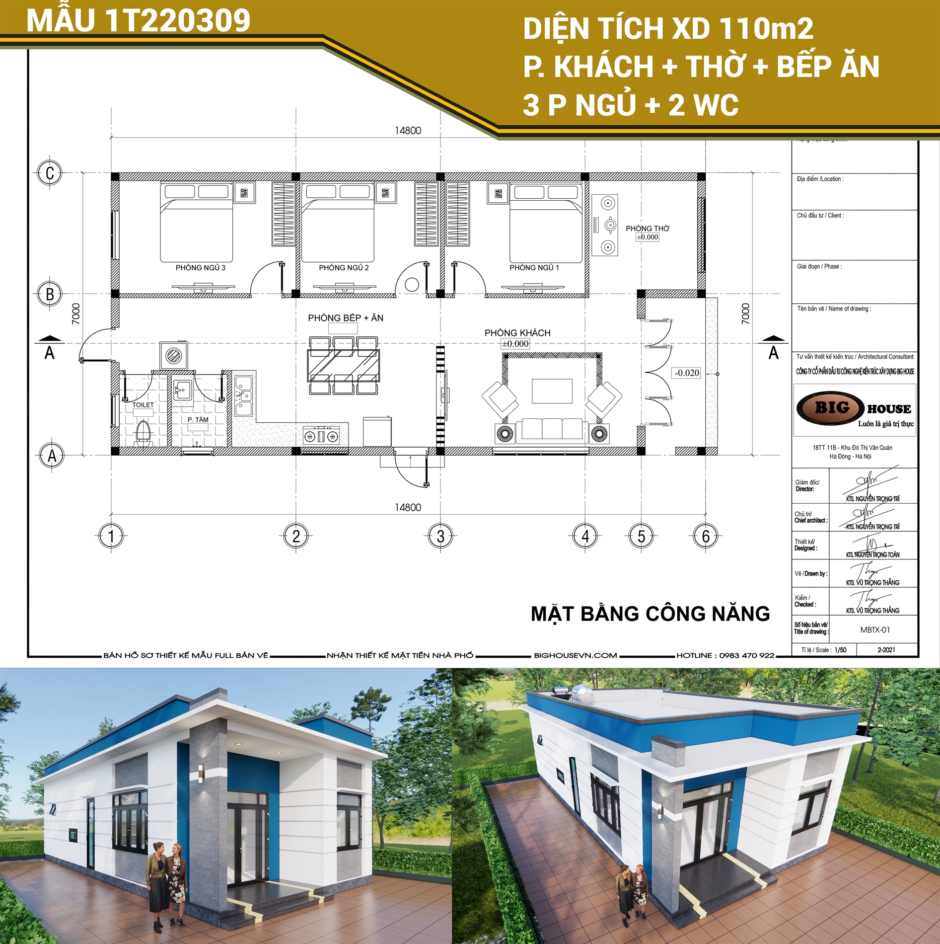 mẫu nhà cấp 4 hiện đại - 1T220309