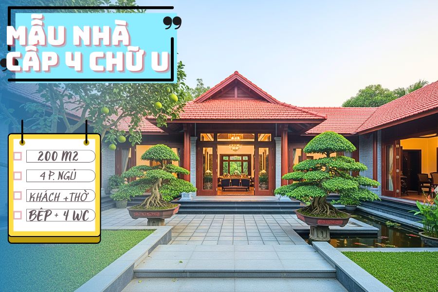 👑 Mẫu Nhà Cấp 4 Chữ U 200m²: Kiệt Tác Kiến Trúc 4 Phòng Ngủ, Sân Vườn Đẳng Cấp 1T251118