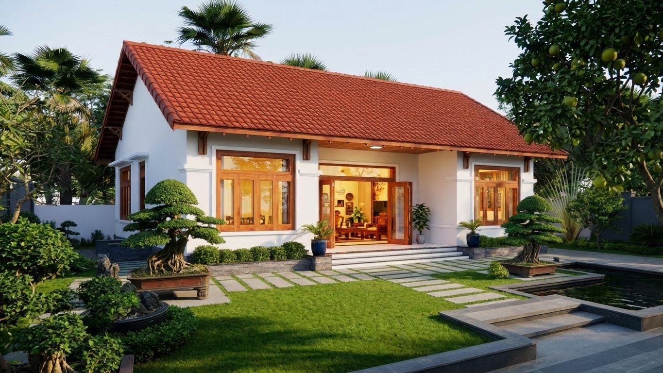 Phối cảnh nhà 3 gian truyền thống 120m2