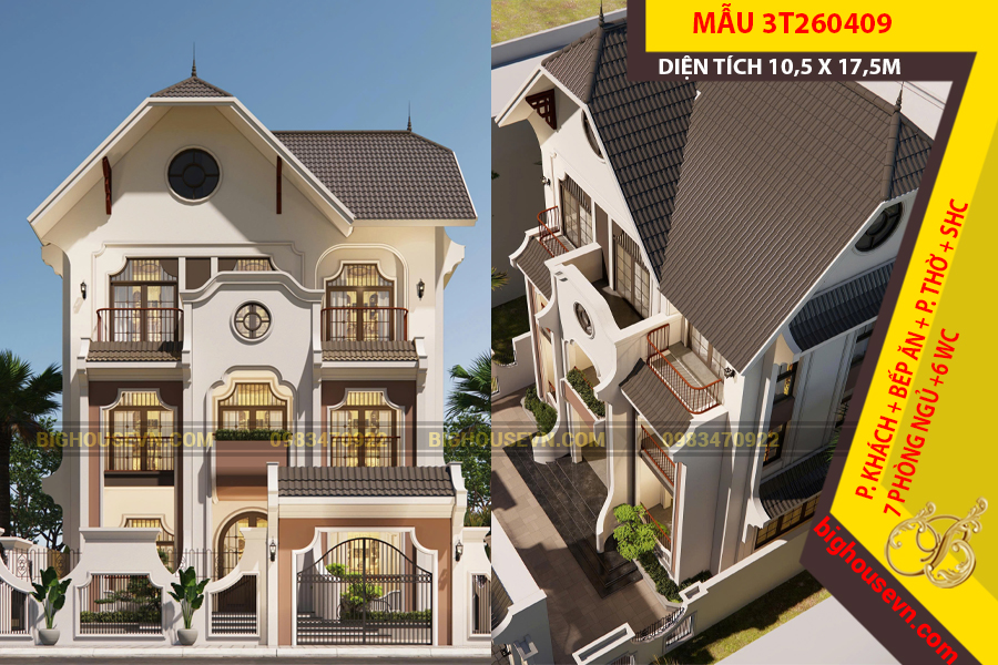 THIẾT KẾ BIỆT THỰ 3 TẦNG INDOCHINA 10,5 X 17,5M - 3T260409