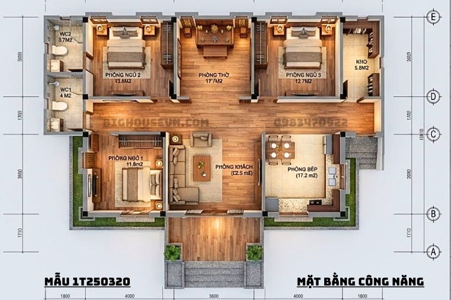 công năng nhà mái nhật 3PN