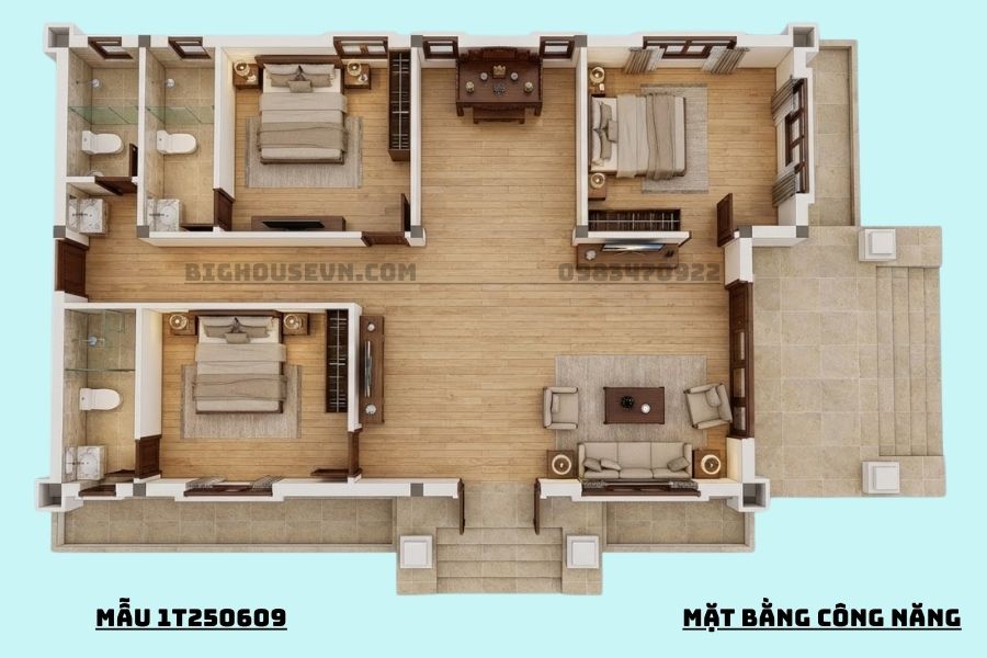 Công năng nhà cấp 4 - 3PN 1T250609