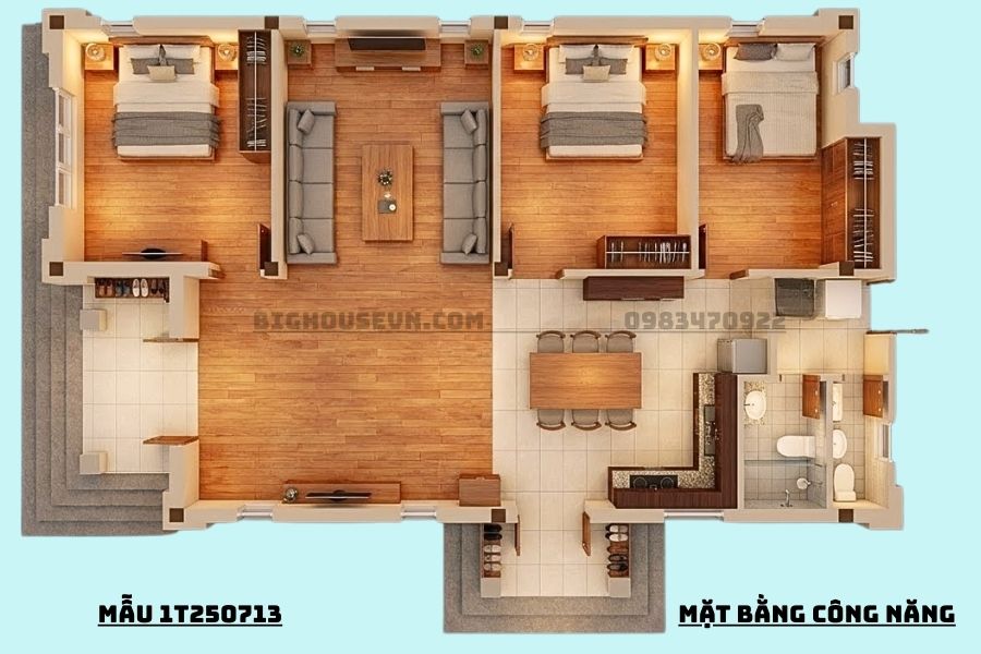 công năng nhà cấp 4 mái nhật 3 phòng ngủ 1t250713