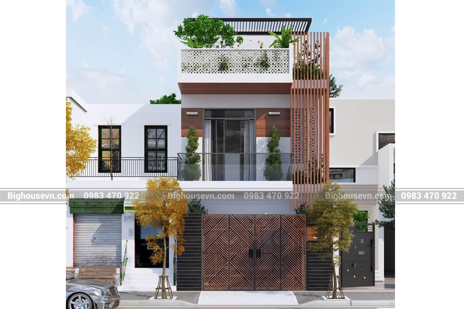 Thiết kế nhà 3 tầng hiện đại mặt tiền 6m tại phường Hà Khánh