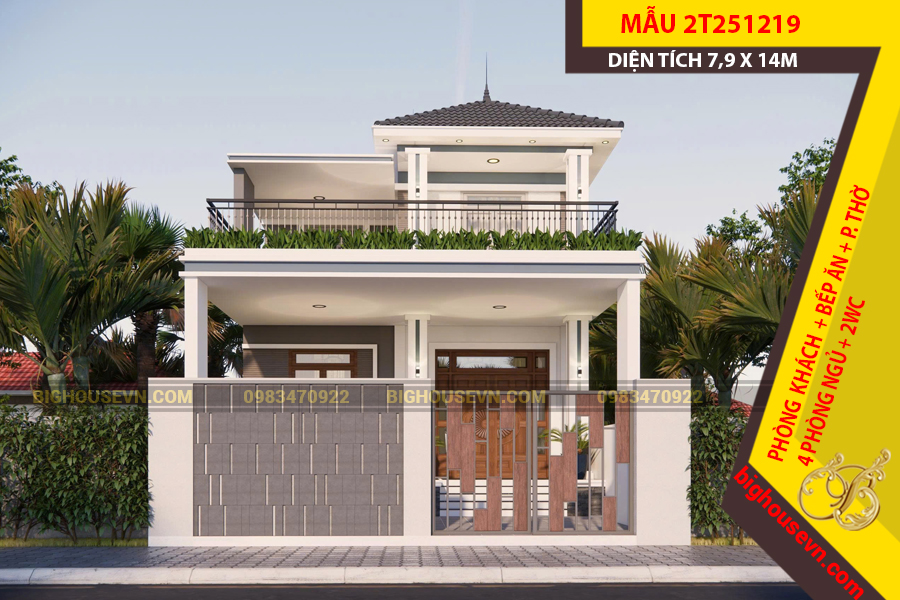 THIẾT KẾ NHÀ 2 TẦNG MÁI NHẬT 7,9X14M - 2T251219