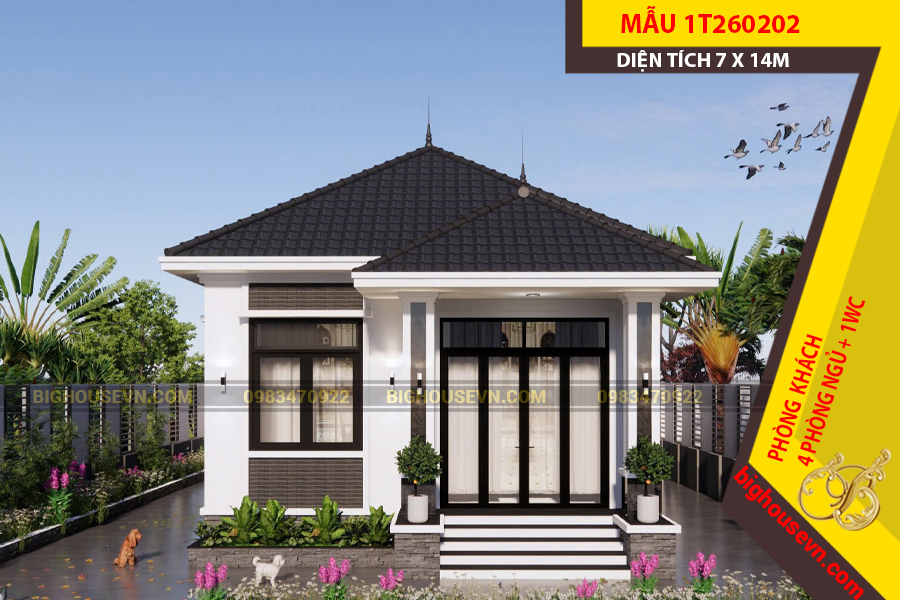 MẪU NHÀ CẤP 4 MÁI NHẬT 7X14M - 1T260202