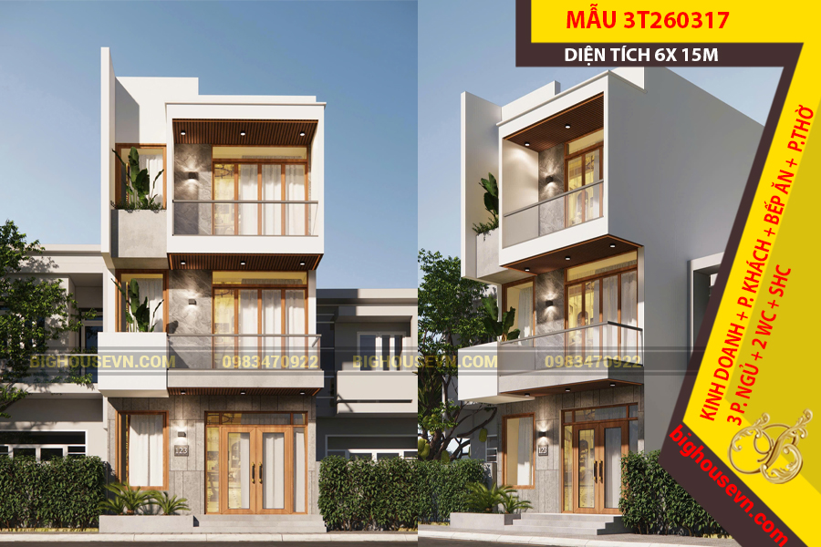 MẪU NHÀ PHỐ 3 TẦNG 6 X 15M - 3T260317