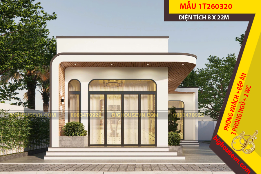MẪU NHÀ ỐNG 1 TẦNG HIỆN ĐẠI CHỮ L 8X22M - 1T260320