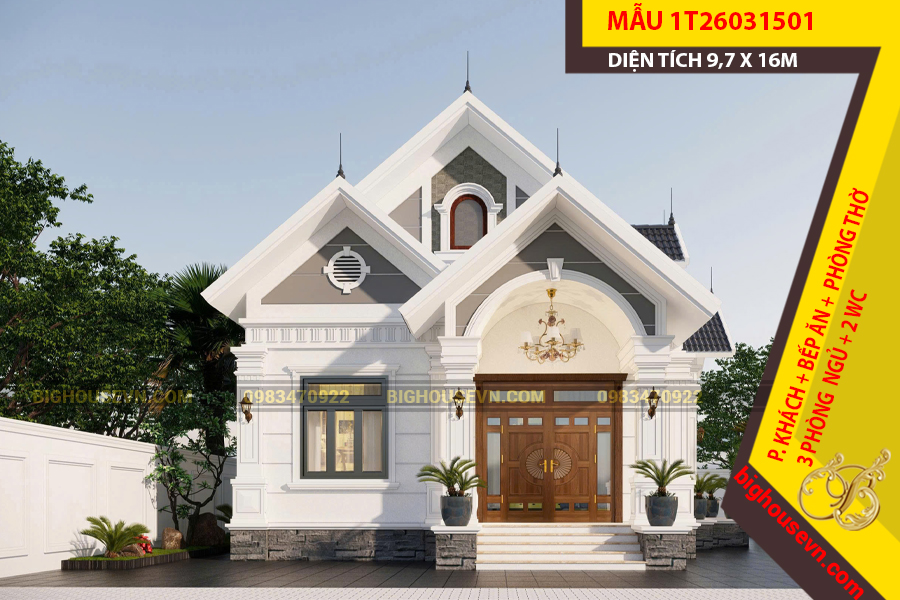 THIẾT KẾ NHÀ CẤP 4 MÁI THÁI 9,7 X 16M - 1T26031501