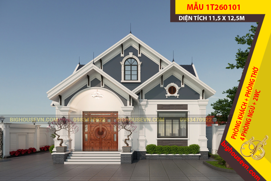 MẪU NHÀ CẤP 4 MÁI THÁI 11,5X12,5M - 1T260101