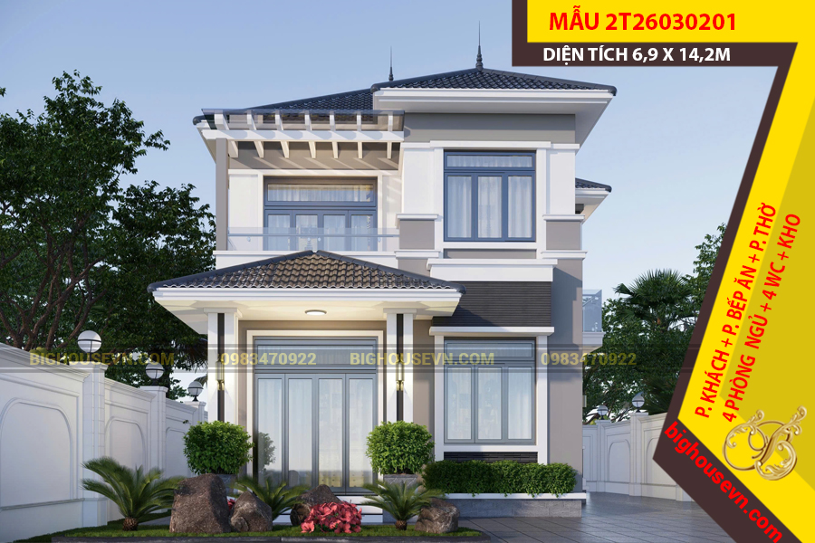 MẪU NHÀ 2 TẦNG MÁI NHẬT 6,9 X 14,2M - 2T26030201
