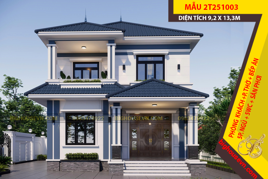 MẪU THIẾT KẾ BIỆT THỰ 2 TẦNG MÁI NHẬT 9,2 X 13,3M - 2T251003