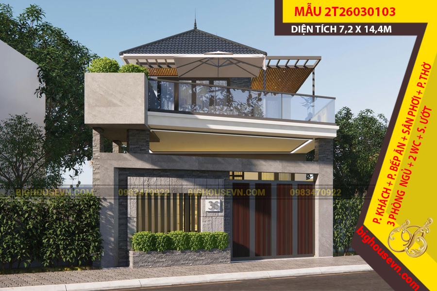 MẪU NHÀ 2 TẦNG MÁI NHẬT 7,2X14,4M - 2T26030103
