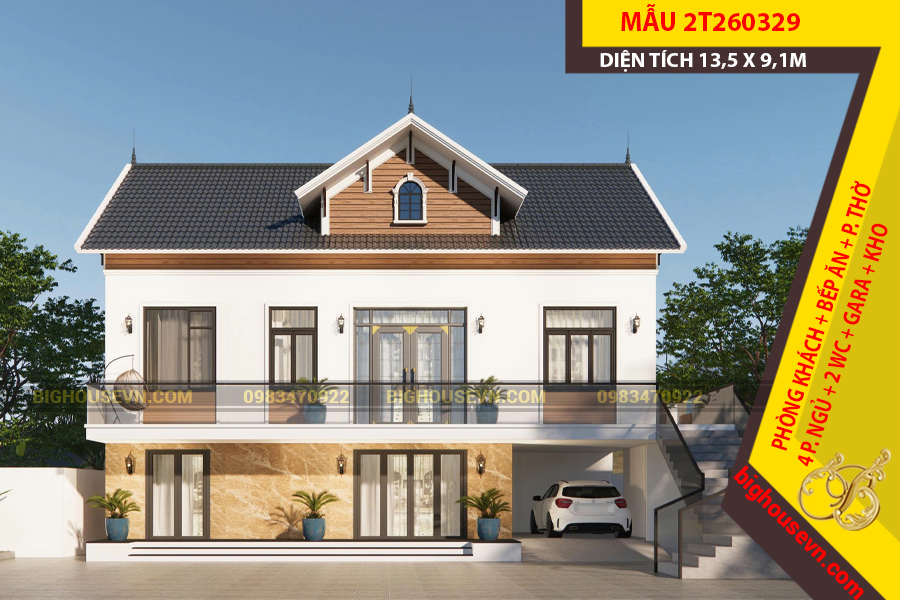 THIẾT KẾ NHÀ 2 TẦNG MÁI THÁI BÁN HẦM 245M2 - 2T260329