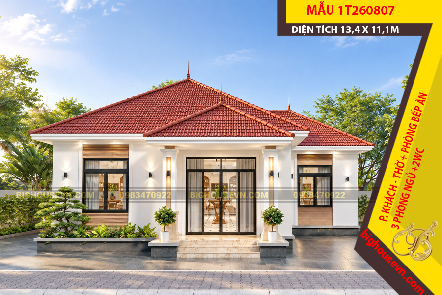 THIẾT KẾ MẪU NHÀ CẤP 4 MÁI NHẬT CHỮ L 126M2 - 1T260807