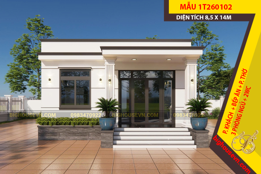 THIẾT KẾ NHÀ CẤP 4 HIỆN ĐẠI 8,5X14M - 1T260102