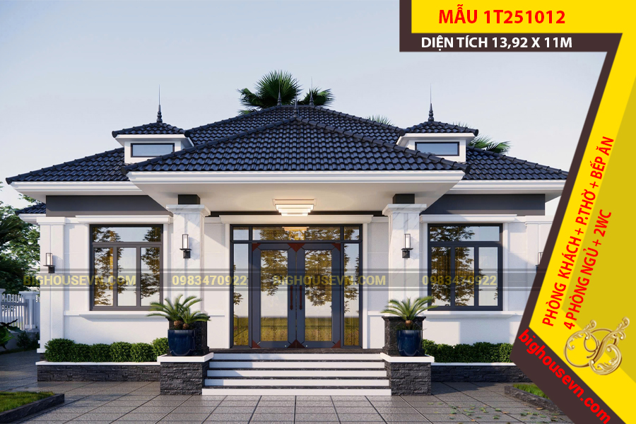 THIẾT KẾ NHÀ VƯỜN CẤP 4 MÁI NHẬT 145M2 - 1T251012