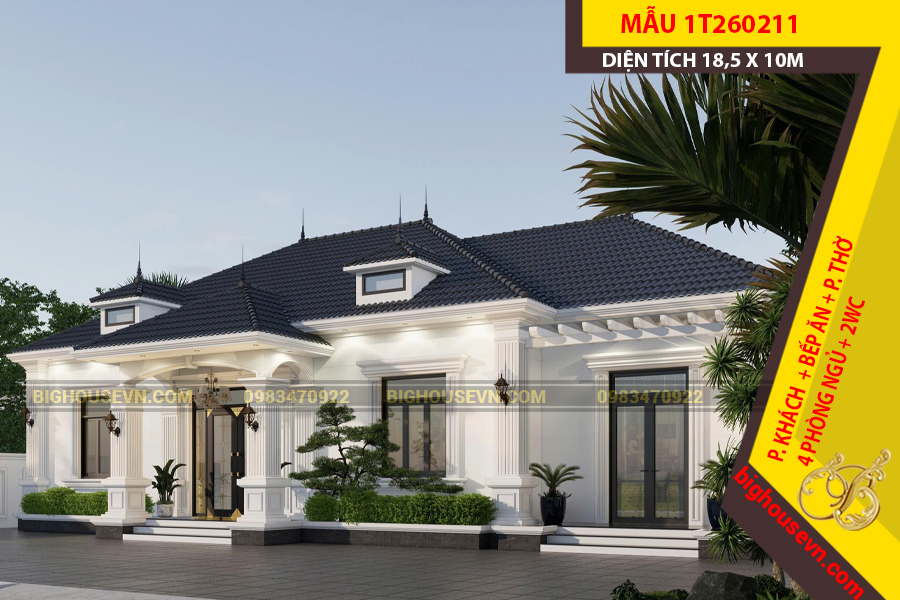 THIẾT KẾ NHÀ VƯỜN CẤP 4 MÁI NHẬT 18,5 X 10M - 1T260211
