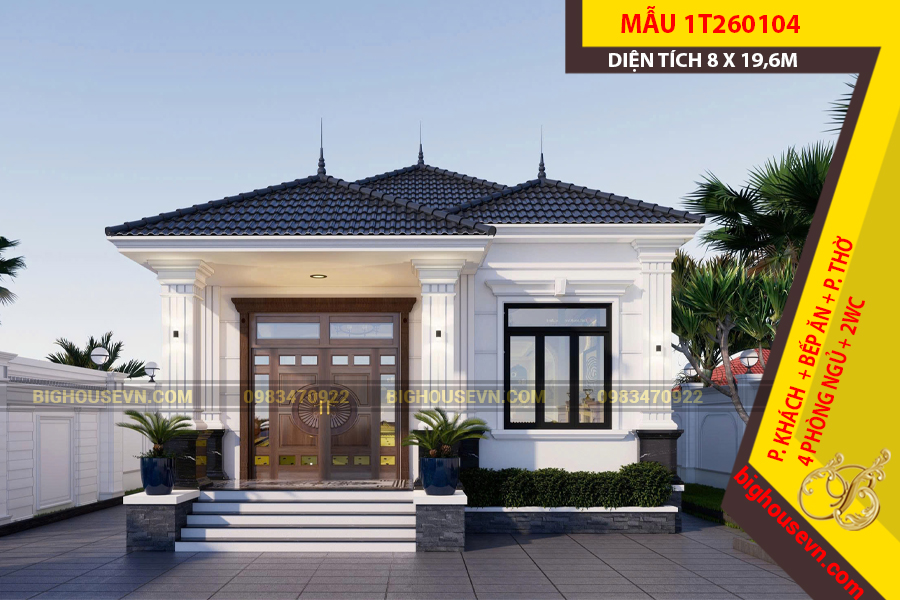 THIẾT KẾ NHÀ MÁI NHẬT 1 TẦNG 8X19,6M - 1T260104